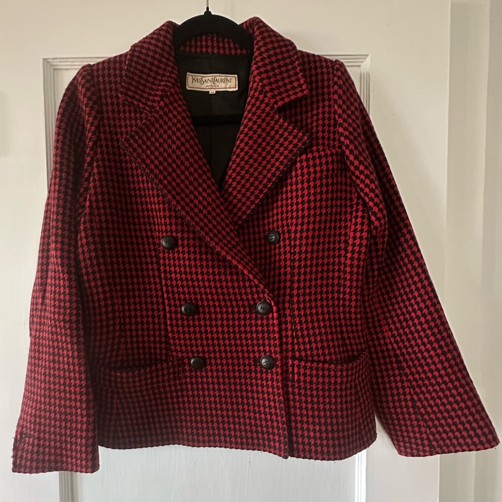 Vintage Yves Saint Laurent Houndstooth Blazer Jacket Size 38